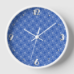 Egyptian tile pattern, cobalt blue and white Clock