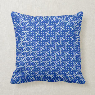 Egyptian tile pattern, cobalt blue and white cushion