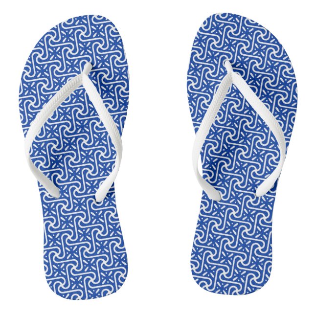 Egyptian Tile Pattern, Cobalt Blue and White Jandals (Footbed)