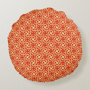 Egyptian tile pattern, coral orange round cushion