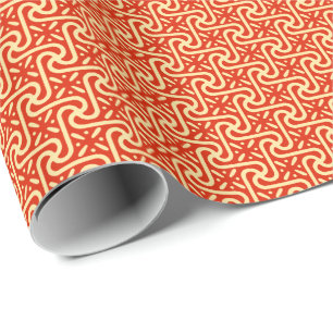 Egyptian tile pattern, coral orange wrapping paper