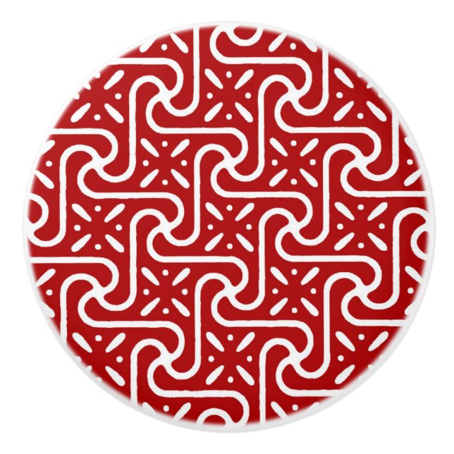 Egyptian tile pattern, dark red and white ceramic knob (Front)