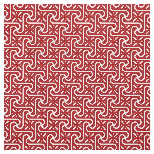 Egyptian tile pattern, dark red and white fabric (Swatch)