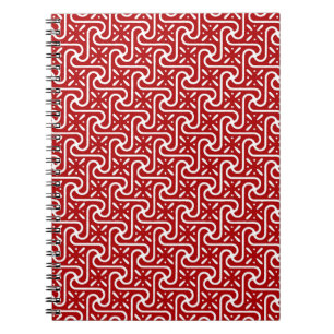 Egyptian tile pattern, dark red and white spiral notebook