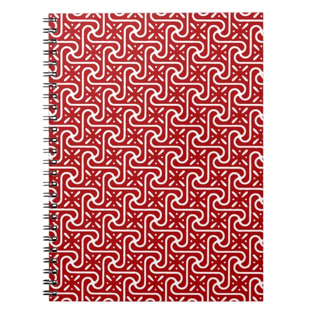 Egyptian tile pattern, dark red and white spiral notebook (Front)
