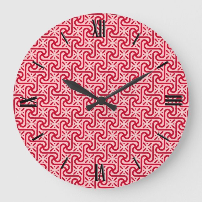 Egyptian tile pattern, deep and light pink large clock (Front)