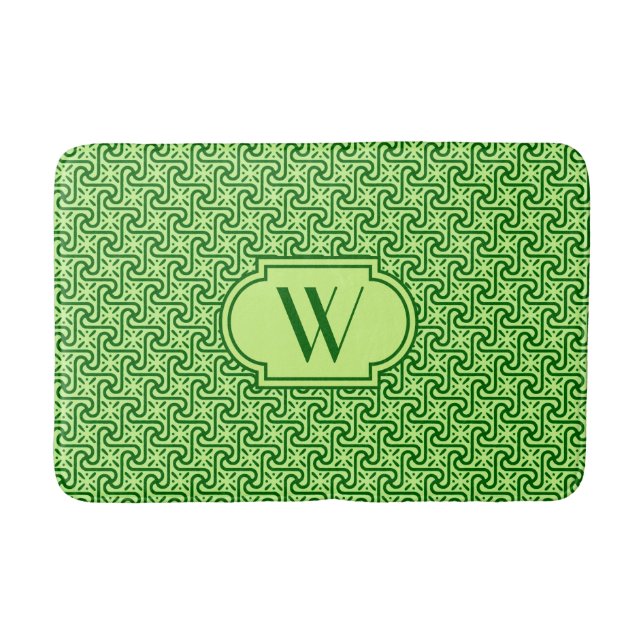 Egyptian tile pattern, emerald and lime green bath mat (Front)