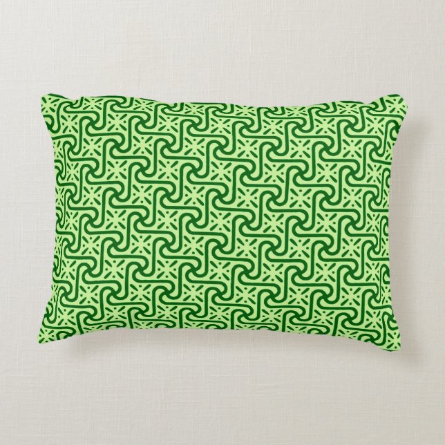 Egyptian tile pattern, emerald and lime green decorative cushion (Back)