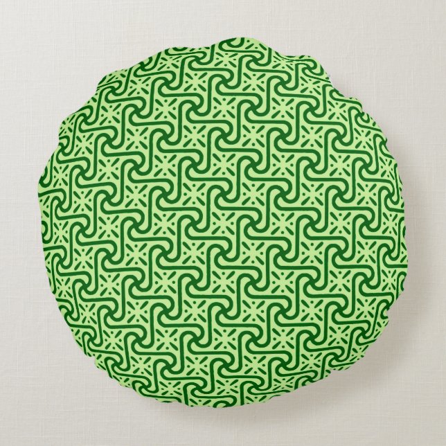 Egyptian tile pattern, emerald and lime green round cushion (Back)