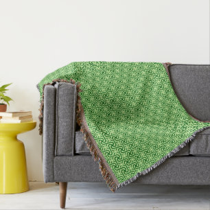 Egyptian tile pattern, emerald and lime green throw blanket