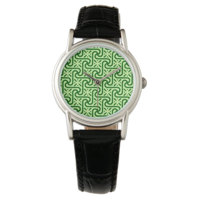 Egyptian tile pattern, emerald and lime green watch (Front)