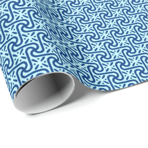 Egyptian Tile Pattern, Indigo and Light Sky Blue Wrapping Paper
