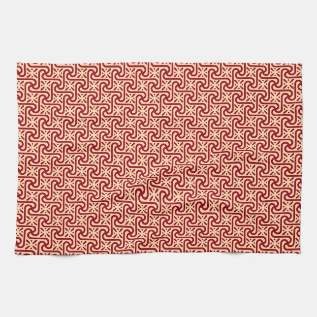 Egyptian tile pattern, maroon and peach tea towel (Horizontal)
