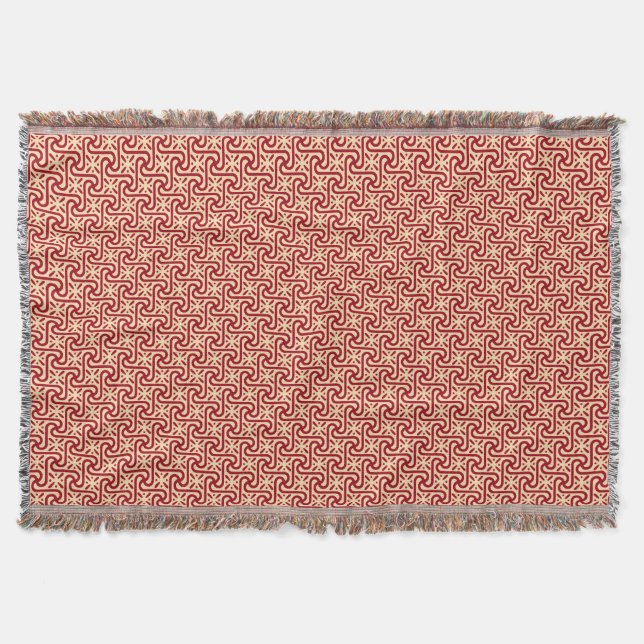 Egyptian tile pattern, maroon and peach throw blanket (Front)