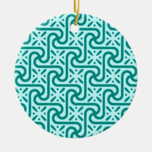 Egyptian tile pattern, turquoise and aqua ceramic tree decoration