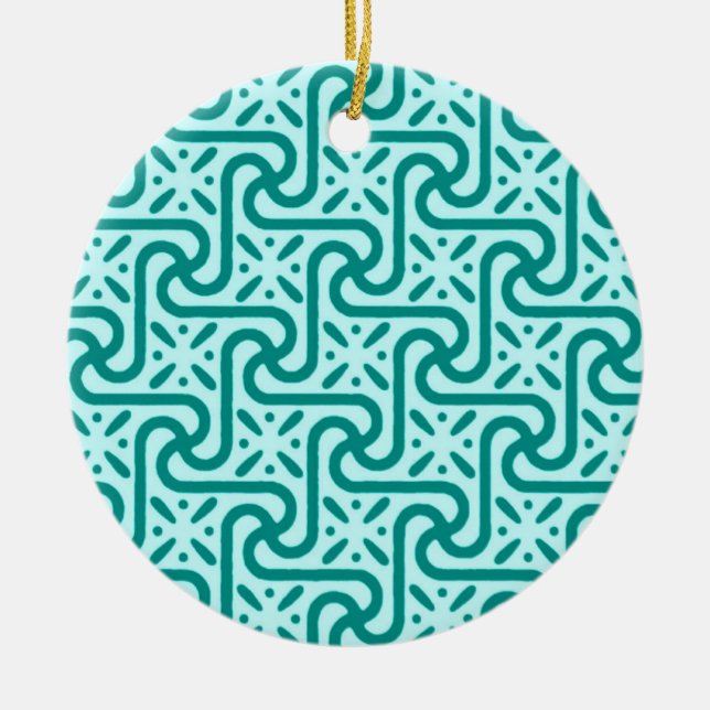 Egyptian tile pattern, turquoise and aqua ceramic tree decoration (Front)