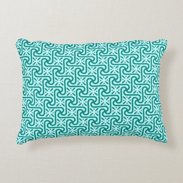 Egyptian tile pattern, turquoise and aqua decorative cushion (Front)