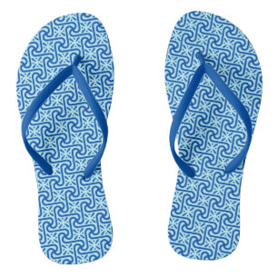 Egyptian Tile Pattern,Turquoise and Cobalt Blue Jandals