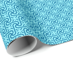 Egyptian tile pattern, turquoise and cobalt blue wrapping paper