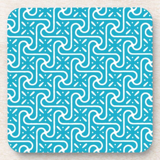 Egyptian tile pattern, turquoise and white coaster (Front)