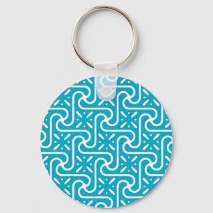 Egyptian tile pattern, turquoise and white key ring