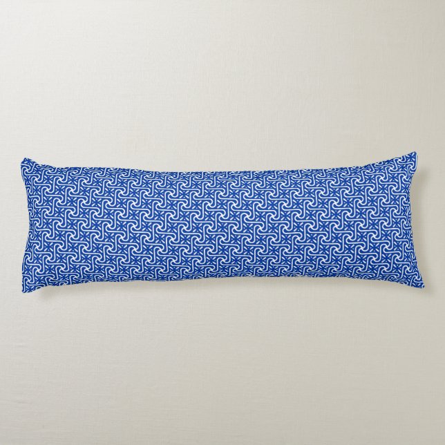 Egyptian tile pattern, white and cobalt blue body cushion (Back)