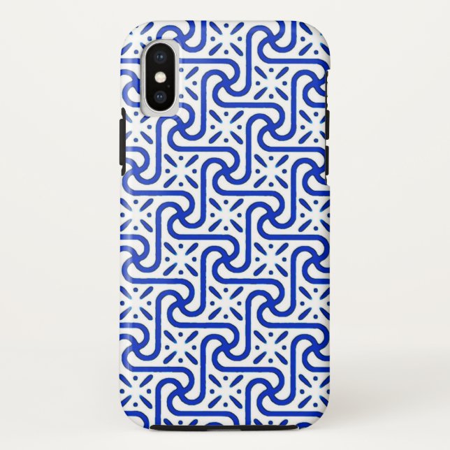 Egyptian tile pattern, white and cobalt blue Case-Mate iPhone case (Back)
