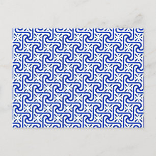 Egyptian tile pattern, white and cobalt blue postcard