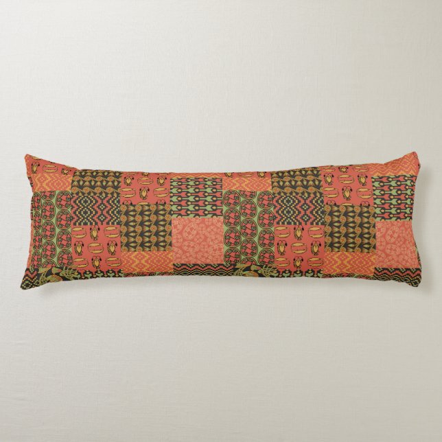 Egyptian Tribal Faux Patchwork Rusty Red Body Cushion (Front)