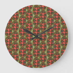 Egyptian Tribal Shield on Green Round Wall Clock