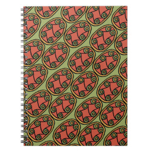 Egyptian Tribal Shield Pattern on Green Background Spiral Notebook
