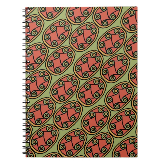 Egyptian Tribal Shield Pattern on Green Background Spiral Notebook (Front)