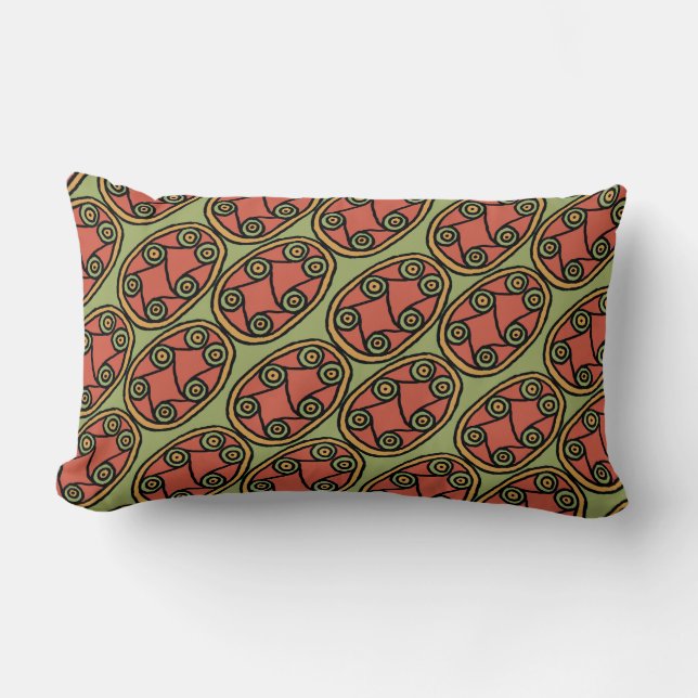 Egyptian Tribal Shield Pattern on Green Lumbar Cushion (Front)