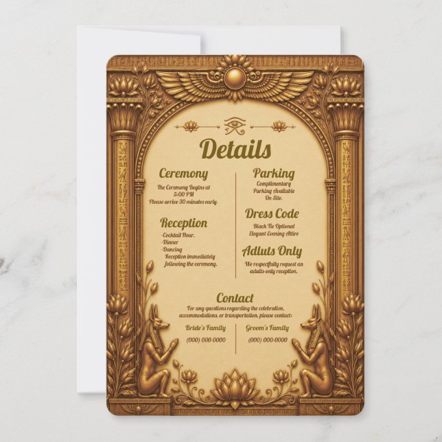 Egyptian Wedding Details Card Template (Front)