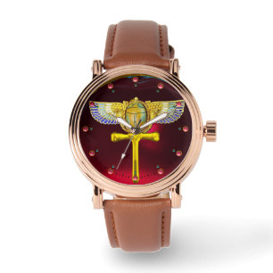 EGYPTIAN WINGED SCARAB ANKH ,CORNUCOPIA GOLD JEWEL WATCH