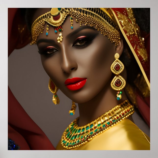 Egyptian woman Exotic headscarf gold green blue Poster (Front)