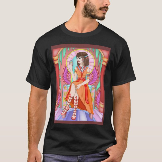 Egyptian woman sitting on chair looking in mirror T-Shirt (Front)