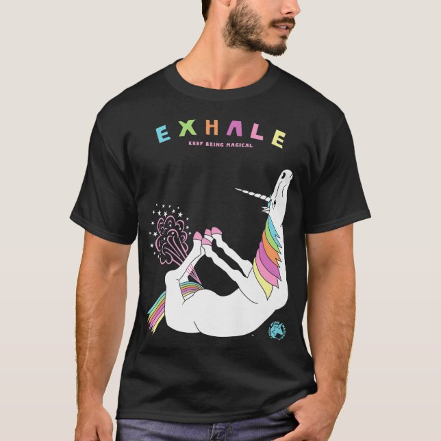 Ehale Yoga Bow Pose Farting Unicorn  T-Shirt (Front)