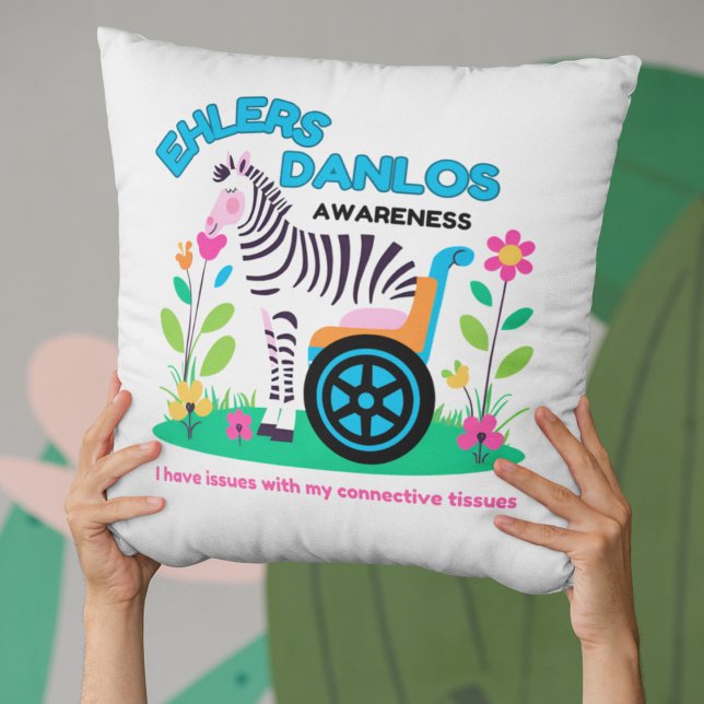 Ehlers Danlos Awareness Zebra Throw Pillow (Spread EDS awareness with this zebra, "I have issues with my connective tissues" pillow! )