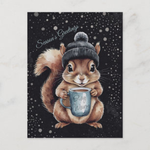 Eichhörnchen mit Tasse und Schnee „Stay Warm“ Postcard