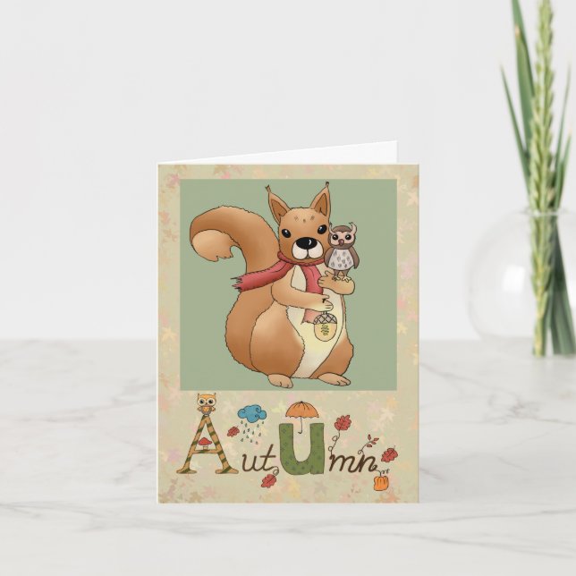 Eichhörnchen und Eule Holiday Card (Front)