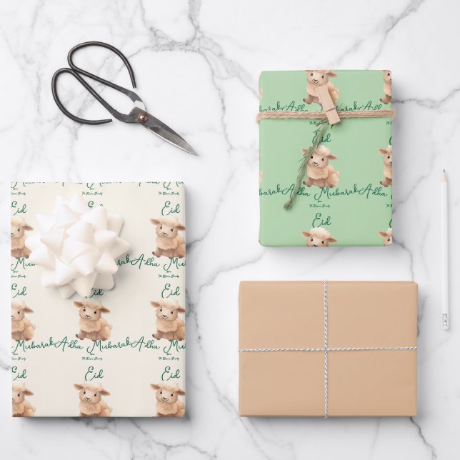 Eid  Al Adha Beige Cute Sheep  Wrapping Paper Sheet (Front)