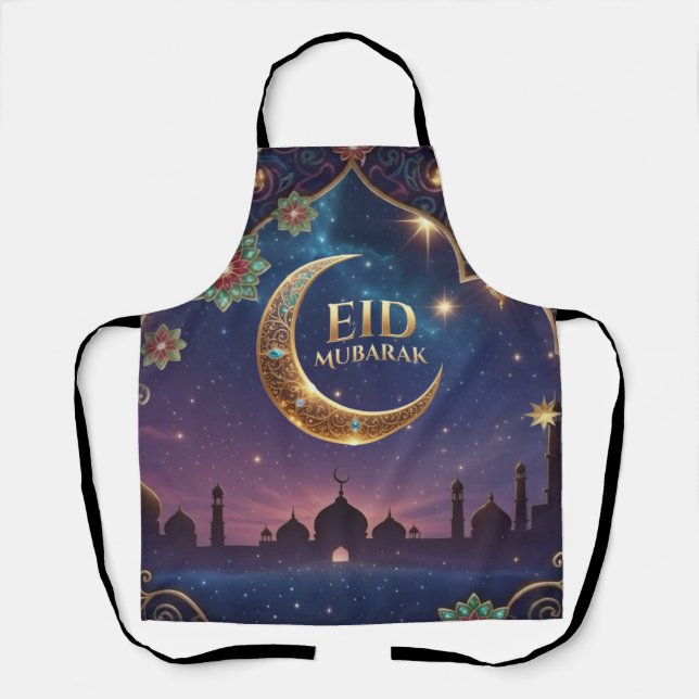 Eid Al Adha celebration Gold Moon Stars Apron (Front)