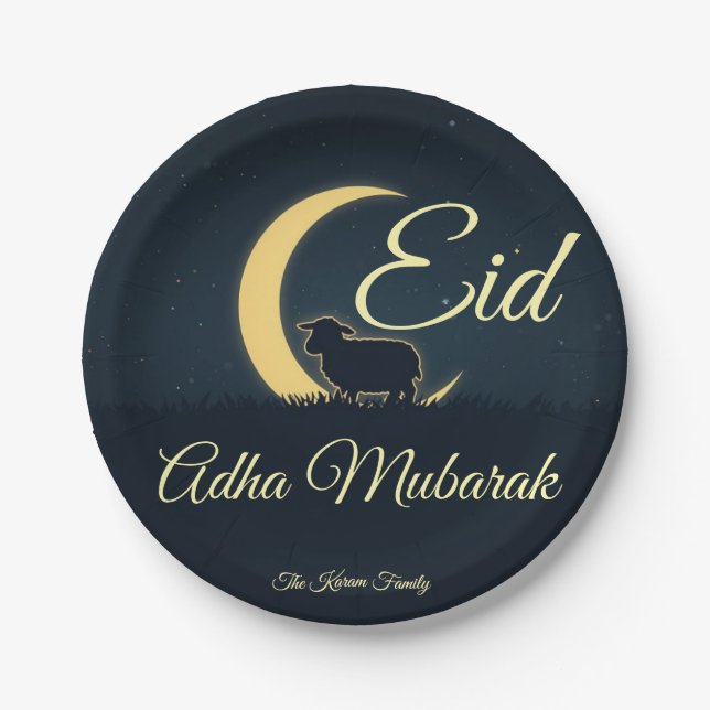 Eid  Al Adha Dark Blue Sheep Dinner  Paper Plate (Front)