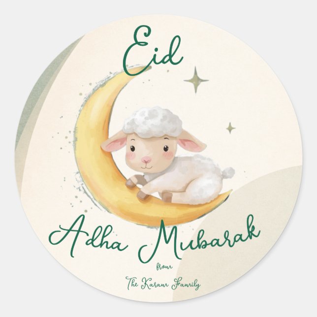 Eid  Al Adha dusty Green cute Sheep Dinner  Classic Round Sticker (Front)