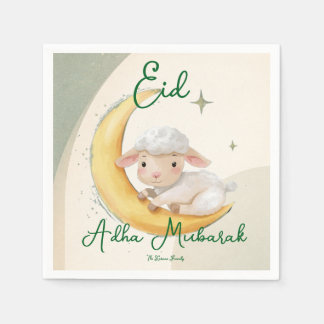 Eid Al Adha Dusty Green Cute Sheep Dinner Napkin