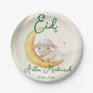 Eid  Al Adha Dusty Green Cute  Sheep Dinner  Paper Plate