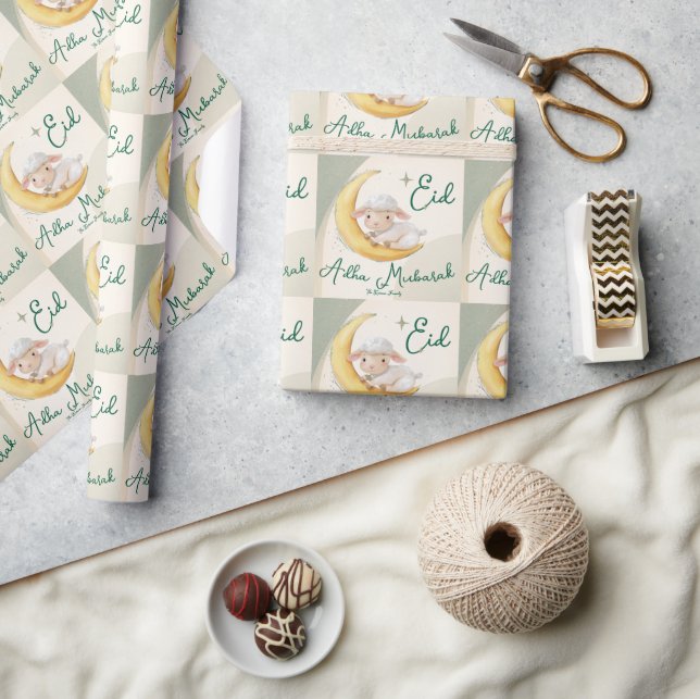 Eid  Al Adha Dusty Green Cute Sheep Dinner  Wrapping Paper (Crafts)