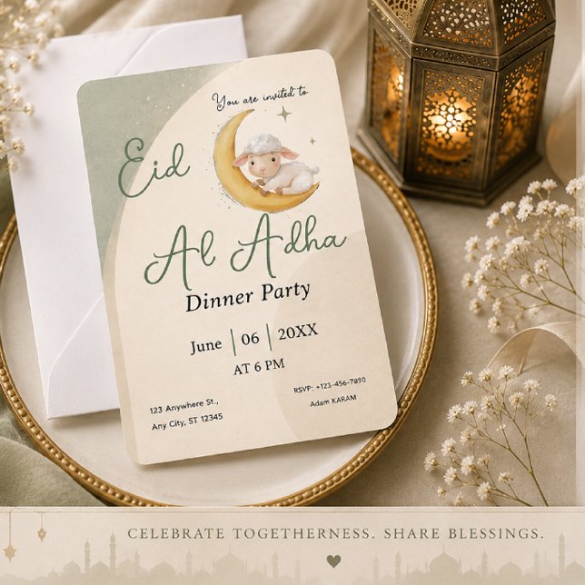 Eid  Al Adha Dusty Green Sheep  Card invitation (Creator Uploaded)