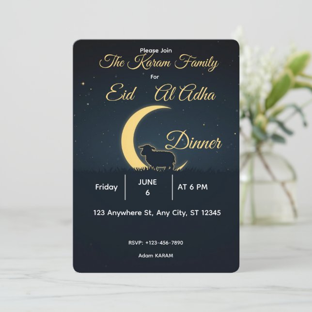 Eid  Al Adha Mubarak  Elegant Party  Invitation (Standing Front)
